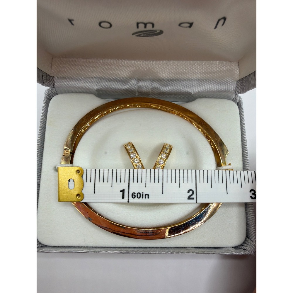 NIB VTG Roman Jewelry Set Goldtone Bangle Bracelet Hoop Earrings Rhinestone‎ - Picture 4 of 5